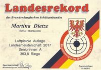 Eberswalder Sch&uuml;tzengilde 1588 e.V. Landesrekord Martina Dietze 2017